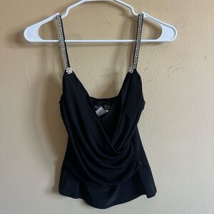 Night Way Collections Vintage 90’s Black Ruched Cami Top Rhinestone Strap Small